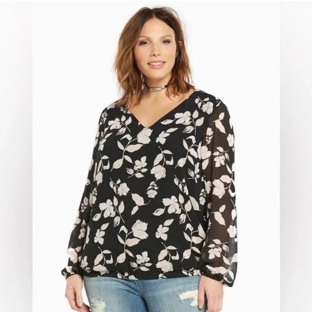 Torrid Floral  Print Crossback Banded Blouse